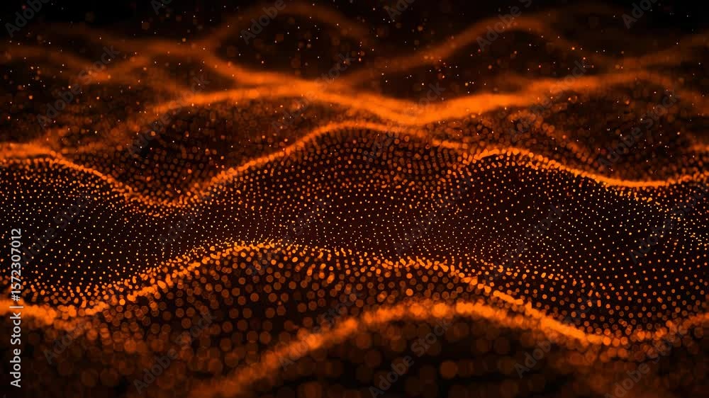 Poster an abstract background of orange wavy particles creates a dynamic and futuristic visual texture