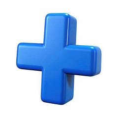 Fototapeta premium A shiny blue 3d plus sign stands out against a stark white backdrop isolated on transparent background