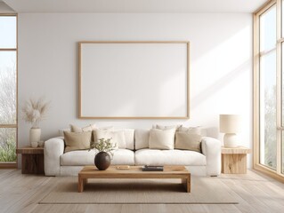 Minimalist living room with large framed art