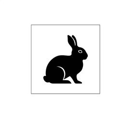 Minimalist Black Rabbit Silhouette Icon on White Background

