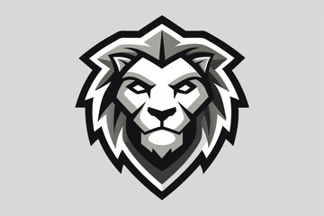 Bold lion head features black and white appearance in flat design