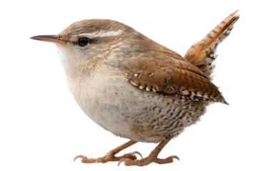 Small brown wren bird isolated on transparent background in PNG format, high-resolution digital illustration for design projects