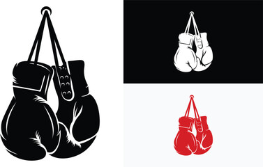 hanging boxing gloves logo design vector template