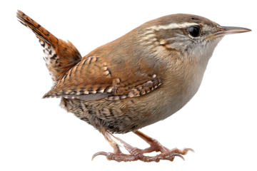 Small brown wren bird isolated on transparent background in PNG format, high-resolution digital illustration for design projects