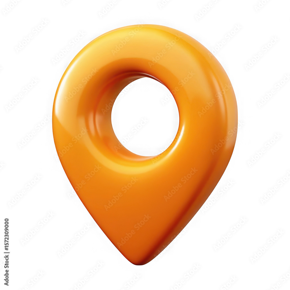 Poster a vibrant orange 3d location pin icon, perfect for navigation apps isolated on transparent backgroun