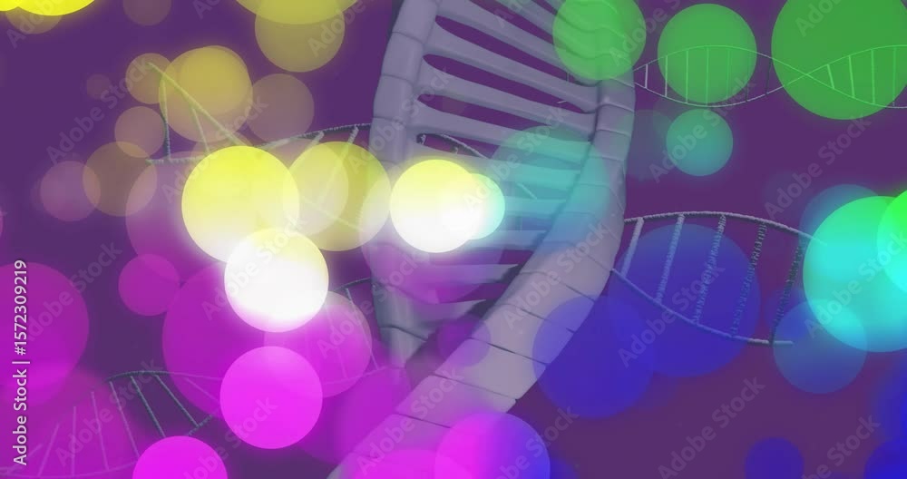 Aufkleber one-second bokeh spheres drifting across rotating dna helix, shifting wireframes representing motif
