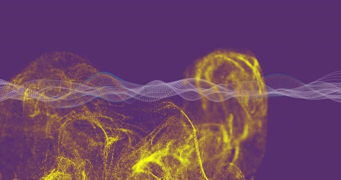 Yellow cluster appearing causing cloud rising, dotted waveform oscillating forming layered scene