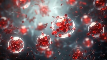 Microscopic View of Red Blood Cells and Viruses, Immune Response and Body Defense Mechanisms