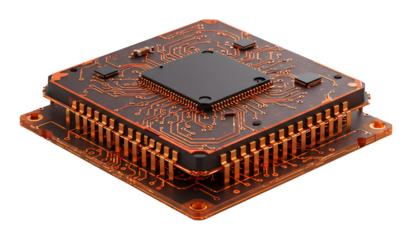 精密な回路基板 鮮やかなオレンジ色 緻密な描写