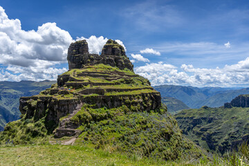 Ancient Inca Ruins of Waqrapukara in the Andean Mountains, Peru