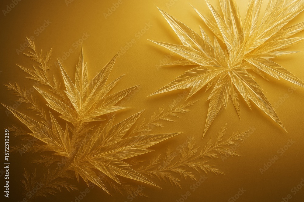Poster Abstract golden foliage pattern with sharp-edged leaves and delicate textures on a smooth gold background in a soft light artistic graphic style.