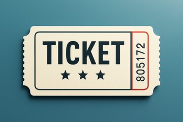 Minimalistic event ticket design with bold text and stars on blue background, showcasing sleek modern layout and clean color contrast.