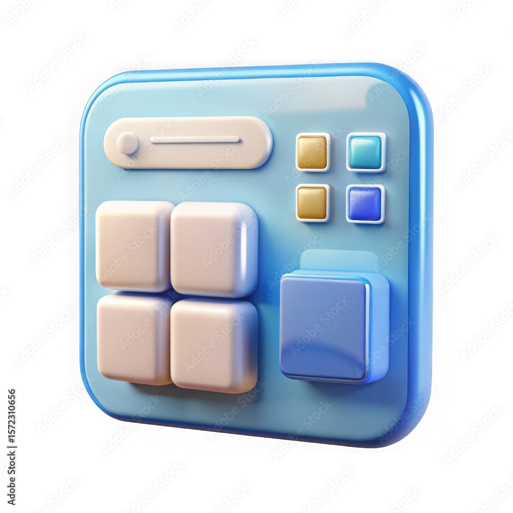 Fototapete a modern blue 3d interface panel with buttons and controls, perfect for app design isolated on trans