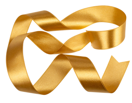 Elegant curled gold ribbon with metallic shine, isolated on transparent background PNG