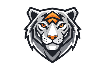 Focused tiger head showcases a stylized monochrome striped fur pattern and sharp, intense gaze