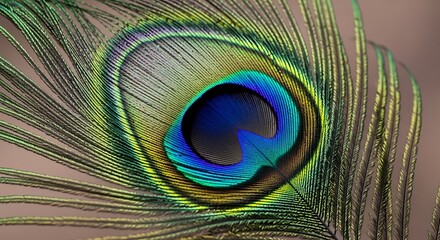 Vibrant Peacock Feather Closeup with Iridescent Colors and Fine Detail