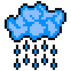 Clouds with raindrops in pixel art style