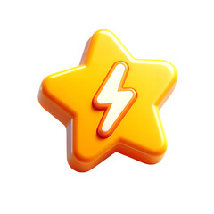 3D Cartoon Yellow Star Icon with Lightning Bolt, Minimal Plastic Style for App UI and Game Achievement