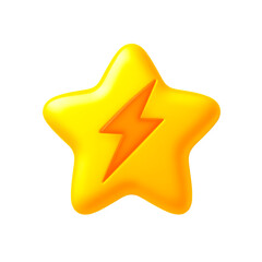 3D Cartoon Yellow Star Icon with Lightning Bolt, Minimal Plastic Style for App UI and Game Achievement