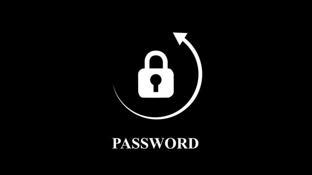Glowing Security Lock Icon with Directional Arrow Animation and Password Text. Futuristic Cyber Data Protection Interface for Motion Graphics and Stock Footage Project