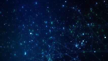 Digital Binary Data Flow with Glowing Particles in Dark Space