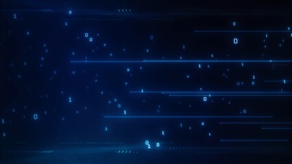 Digital Data Stream with Glowing Binary Code in Dark Background