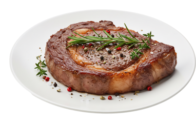 ジューシーな焼き加減のステーキ、食欲をそそる彩り豊かなハーブとスパイス