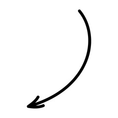 Hand-drawn black arrow on transparent background, doodle style
