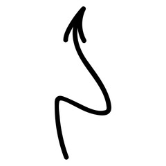 Hand-drawn black arrow on transparent background, doodle style