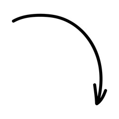 Hand-drawn black arrow on transparent background, doodle style