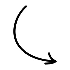Hand-drawn black arrow on transparent background, doodle style