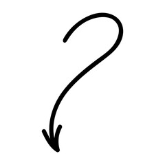 Hand-drawn black arrow on transparent background, doodle style