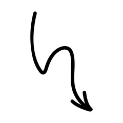 Hand-drawn black arrow on transparent background, doodle style