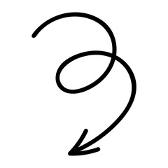 Hand-drawn black arrow on transparent background, doodle style