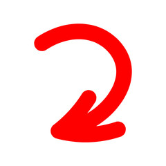 Red arrow on transparent background, doodle style