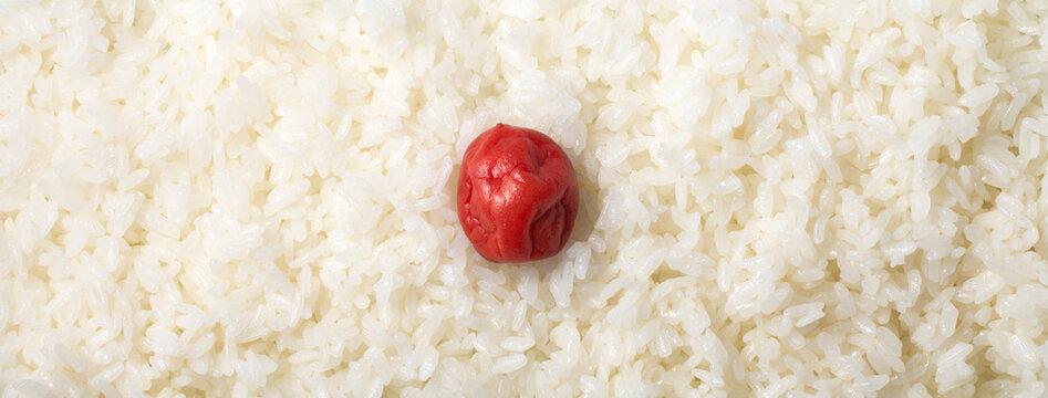 梅干を乗せた、お米の背景テクスチャー