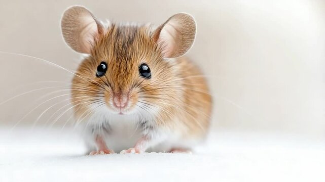 Curious Mouse Portrait: A charming field mouse stares inquisitively at the viewer, showcasing its delicate features and endearing presence. Capturing the spirit of nature's smallest marvels. 