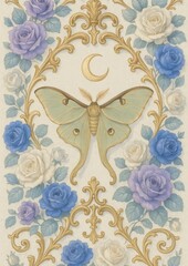 Elegant moth amidst floral elegance.