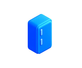 A vibrant blue cartoon refrigerator stands out against a stark black backdrop, a modern and minimalistic design suitable for various graphic projects, transparent background