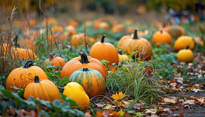 Pumpkin patch autumn. Golden harvest time
