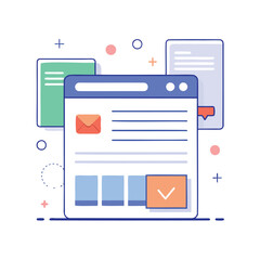 Digital interface with email icon and checklist representing online communication and task management