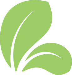 Two overlapping light green leaves creating a simple and elegant nature inspired design, ideal for representing concepts related to ecology, sustainability, or natural products