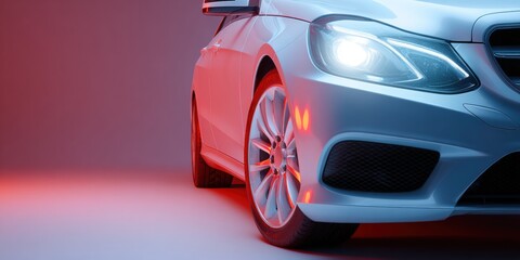 Fototapeta premium Sleek Silver Car in Dynamic Lighting Setup for Automotive Photography