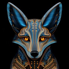 Futuristic Cyber Fox with Glowing Circuit Patterns and Bright Eyes