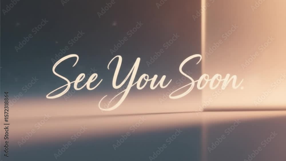 Poster minimalist “see you soon” message in soft white text over a warm peach background with gentle motion