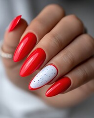 Stunning Red Nail Art Design with Glittery White Accent