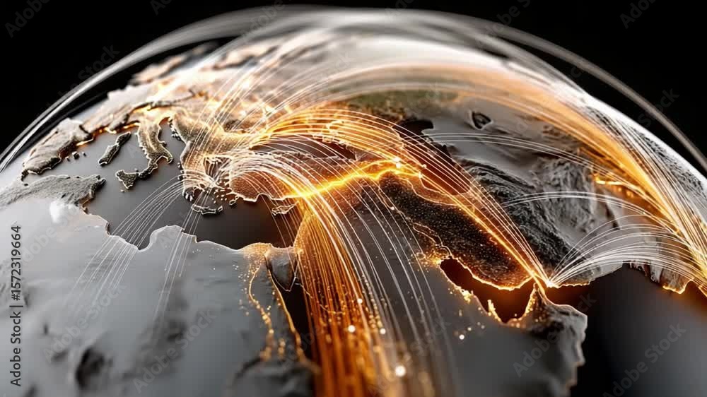 Poster global network: an artistic depiction of interconnectedness illuminates the world, highlighting glob