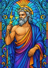 Fototapeta premium Vibrant stained glass deity illustration.