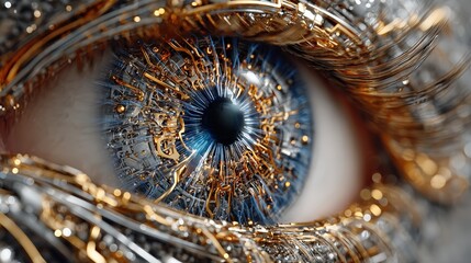 Intricate Close-Up of a Futuristic Eye with Metallic Details