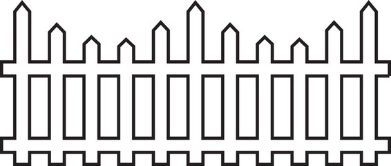 Wooden Fence line art Icon. Classic Garden Fencing Symbol. Simple Fence cassic picket fence that embodies simplicity and security its clean lines and rustic charm.collection of Garden fence wooden.